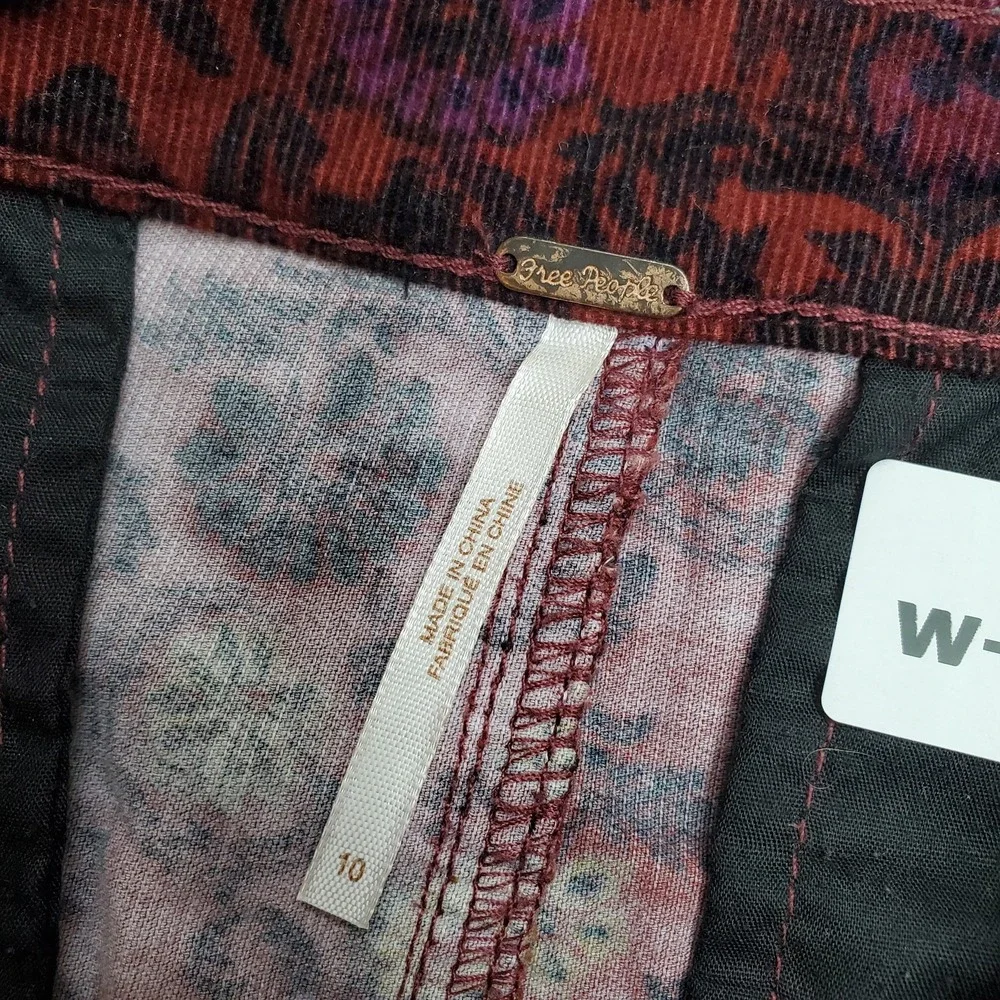 Free People Women Pants 10 Red Floral Corduroy Romantic Flare 26